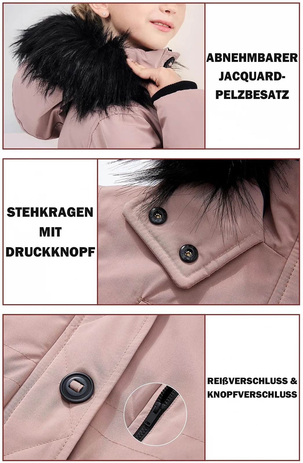 Зимове пальто для дівчат maoo garden, водонепроникна куртка, парка з хутряним капюшоном середньої довжини, фото №6