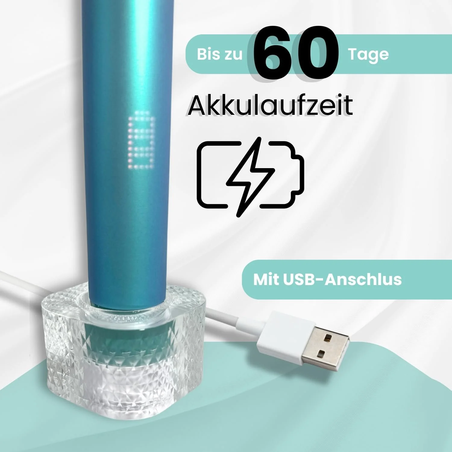 Звуковая зубная щетка Polarsmile Pro 40 000 VPM 4 режима таймер 5 минут IPX8 аккумулятор 60 дней датчик давления океанический синий, фото №4