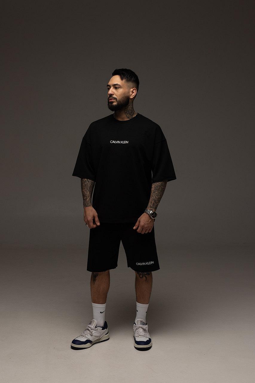 Костюм мужской летний черный Calvin Klein Стильный оверсайз на лето Базовый комплект для мужчины, фото №1