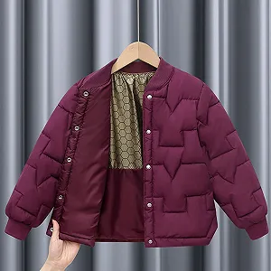 Куртка-бомбер Детская Зимняя Пуховая Куртка на Пуговицах с Круглым Вырезом Теплая Ветрозащитная Верхняя Одежда с Подкладкой Стеганая Куртка для Школьников Унисекс synthetic.ua - Фото 1
