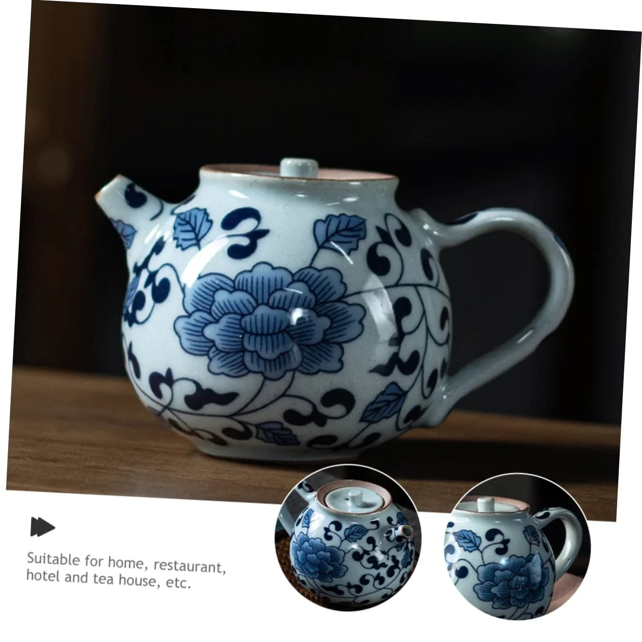 Чайник-заварник PartyKindom Фарфоровий блакитно-білий з кришкою, ретро, керамічний, фото №7