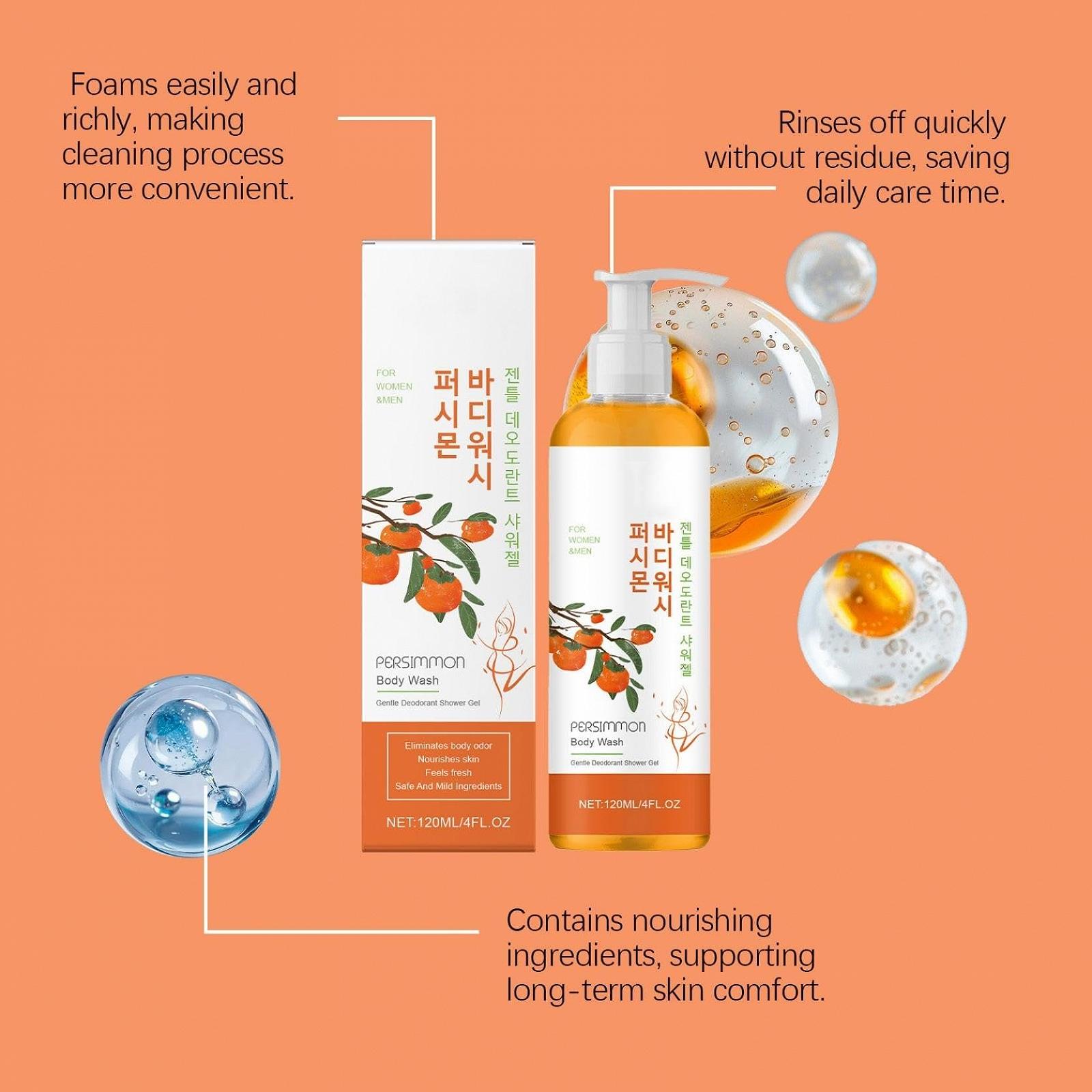 Гель для душу з хурмою для видалення запаху тіла для чоловіків та жінок 2 шт., фото №8