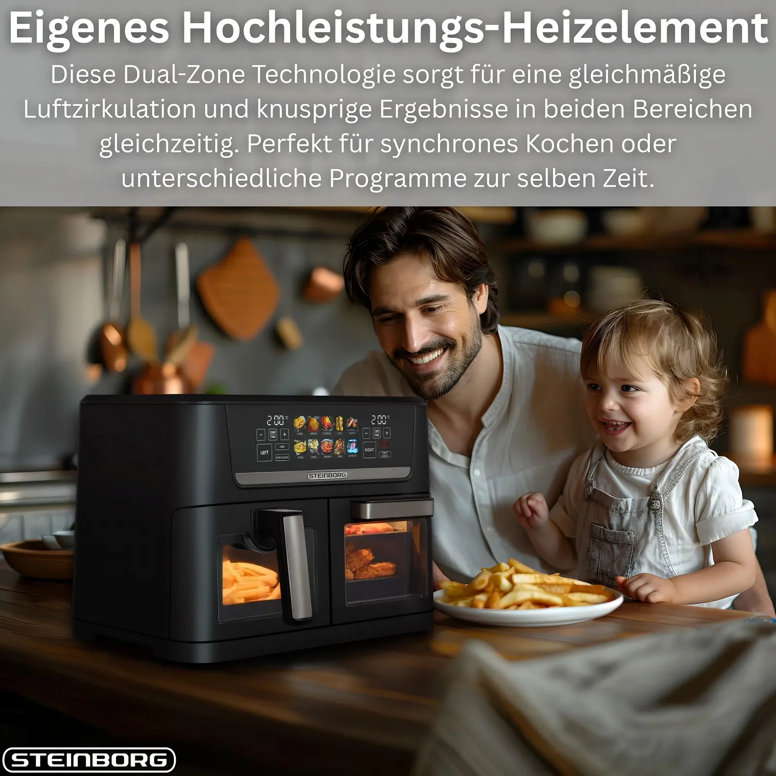 Мультипечь Steinborg XXL Hot Air Fryer Dual Zone 14 L (8L + 6L) 1700W 10 программ 60-200°C Black, фото №5 Мультипечь Steinborg XXL Hot Air Fryer Dual Zone 14 L (8L + 6L) 1700W 10 программ 60-200°C Black, фото №5