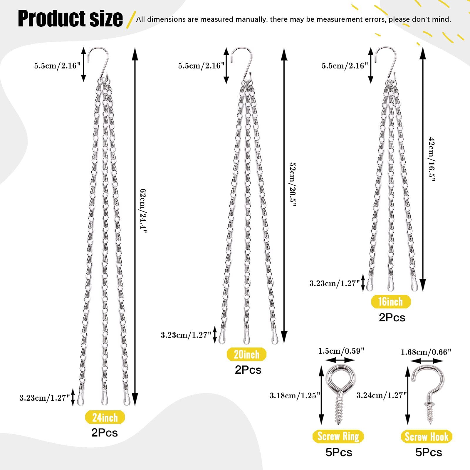 Набір ланцюгів для підвісних кошиків 16 наборів 3 типи Залізо, фото №2