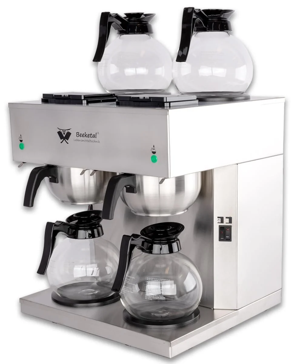 Профессиональная капельная кофеварка Beeketal BGK-4GK Gastro Duo 4 стеклянных кувшина 1,7 л 4 нагревательные пластины 2х2020 Вт Нержавеющая сталь, фото №1