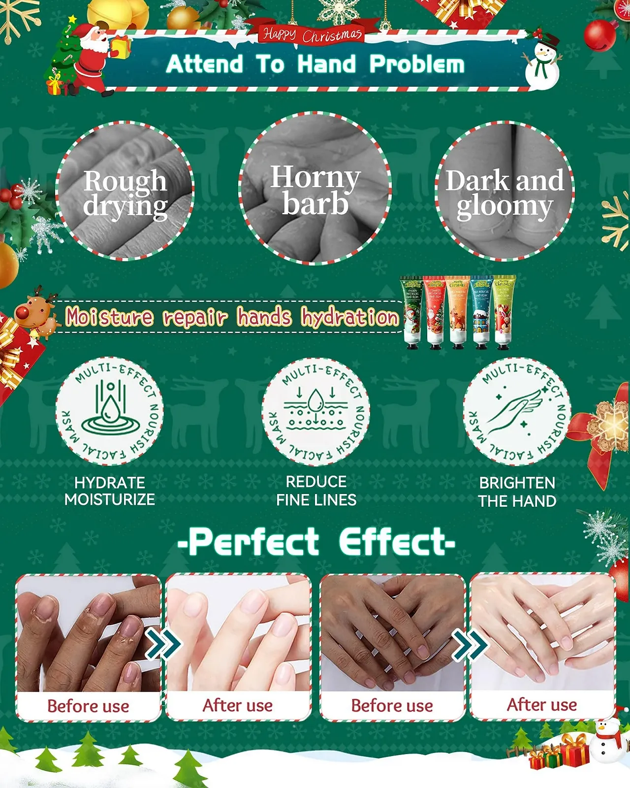 Крем для рук Рождественский набор из 5 мини-кремов для рук, увлажняющий крем для сухих потрескавшихся рук для зимы, маленький рождественский подарок для мужчин/женщин/мамы/девушки Рождественский набор B, фото №3