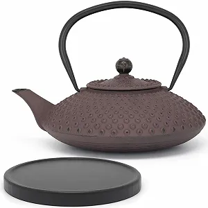 Чайник-заварник Bredemeijer Чавунний 1.25 літра Плоский Asian з чорною дерев'яною підставкою і чайним фільтром - Фото 1