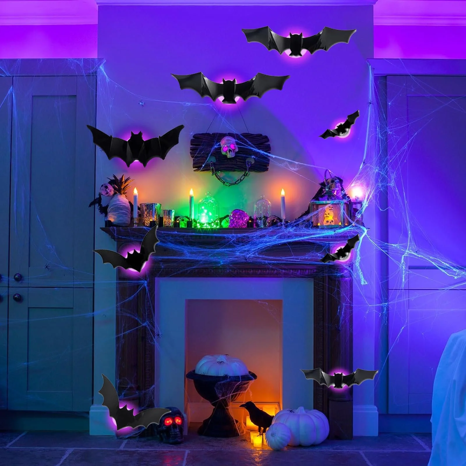 Набір наклейок на стіну Halloween Bats 3D LED 24 Pack Purple, фото №5 Набір наклейок на стіну Halloween Bats 3D LED 24 Pack Purple, фото №5