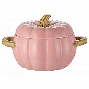 Гусятниця керамічна у формі гарбуза порцелянова з кришкою та ручками рожева - Фото 1