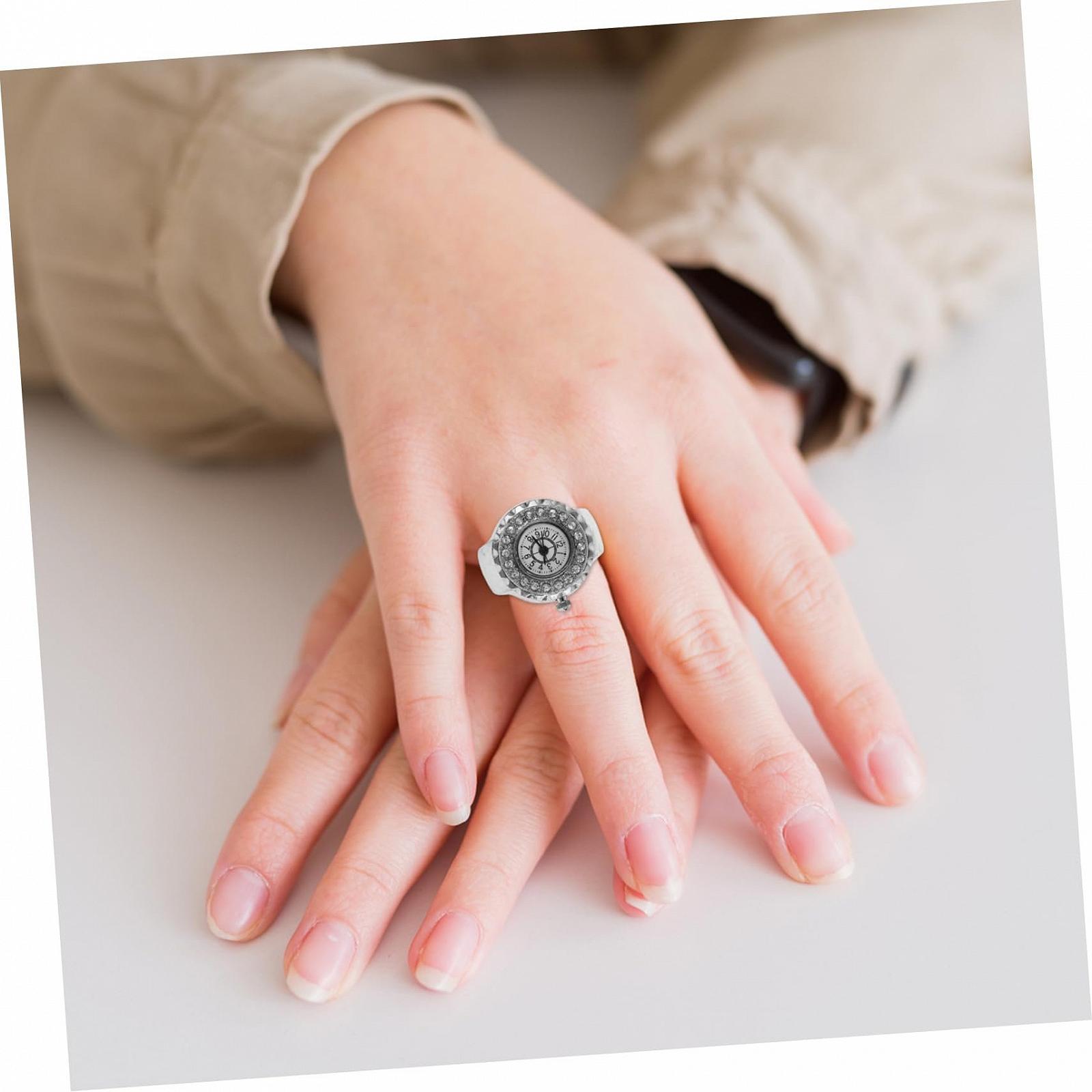 Часы-кольцо LIFKOME Модные кольца Ювелирные изделия на палец Кольцо-часы с бриллиантом Petite Silver для модного кольца Электронные часы цинковый сплав серебро, фото №6