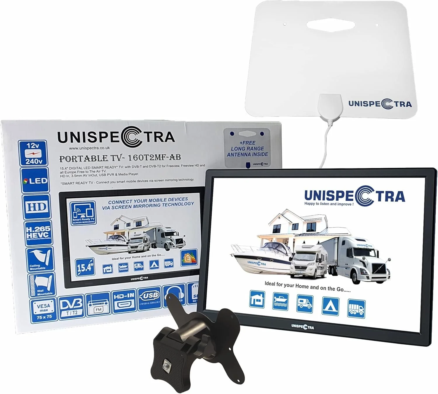 Телевізор портативний 16" Unispectra 160T2MF-AB / HD / 60 Гц / LED / Smart Ready TV / T2, фото №1 Телевізор портативний 16" Unispectra 160T2MF-AB / HD / 60 Гц / LED / Smart Ready TV / T2, фото №1