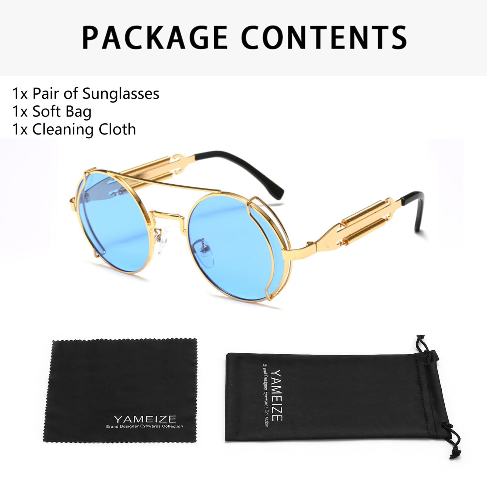 Сонцезахисні окуляри YAMEIZE Вінтажні круглі стімпанк із захистом UV400, металева оправа, фото №5 Сонцезахисні окуляри YAMEIZE Вінтажні круглі стімпанк із захистом UV400, металева оправа, фото №5