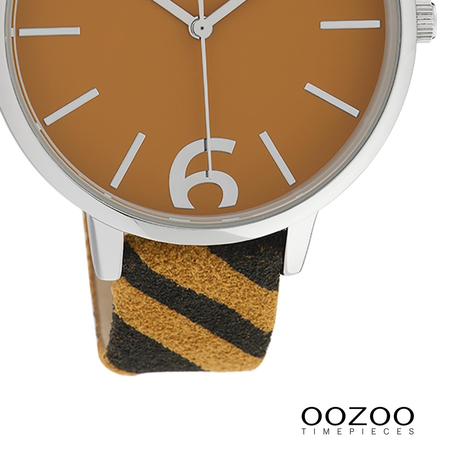 Женские часы Oozoo C10202 Кожаный ремешок под зебру, принт животное, цвета Африки 43 мм Коричневый, Серебристо-темно-желтый, Ремешок., фото №3 Женские часы Oozoo C10202 Кожаный ремешок под зебру, принт животное, цвета Африки 43 мм Коричневый, Серебристо-темно-желтый, Ремешок., фото №3