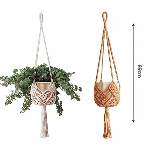 Підвіс для квітів макраме 89 см 2 шт бежевий/кавовий synthetic.ua - Фото 1