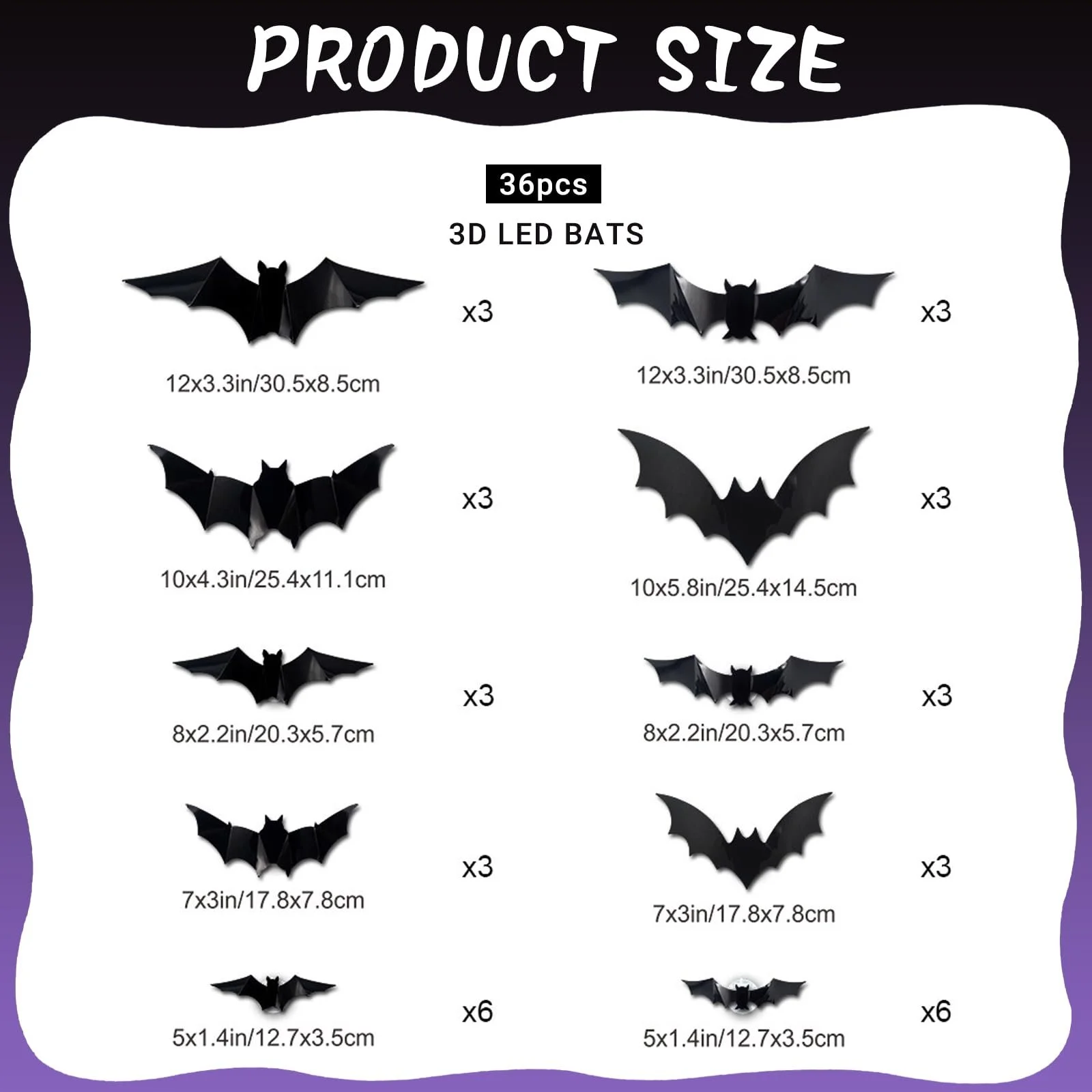 Наклейки на стіну 3D Кажани на Хелловін 36 штук Фіолетовий, фото №2
