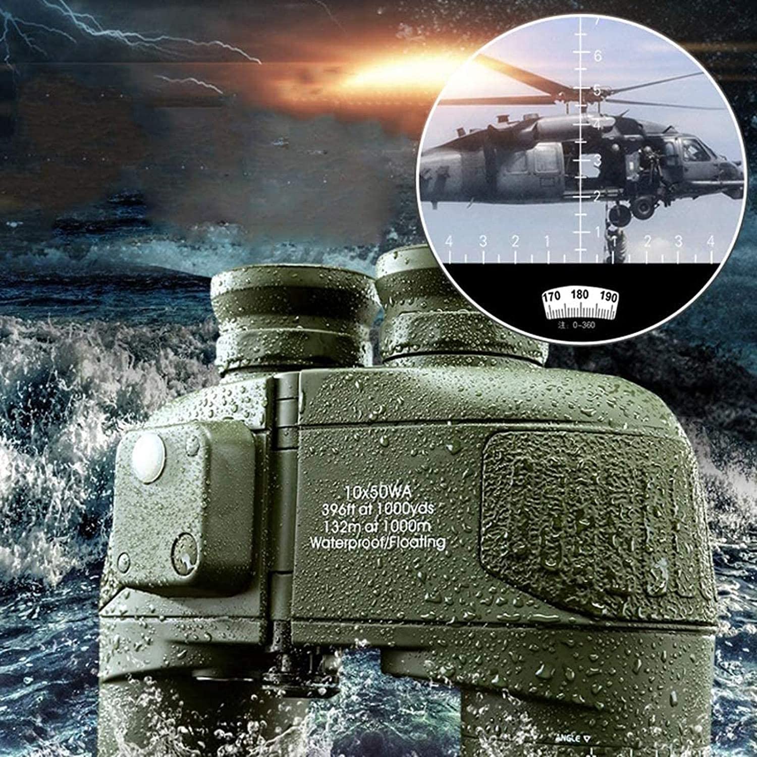 Бинокль SPUZZO 10x50 Compass Marine Navigation Ranging Waterproof Telescope, фото №2