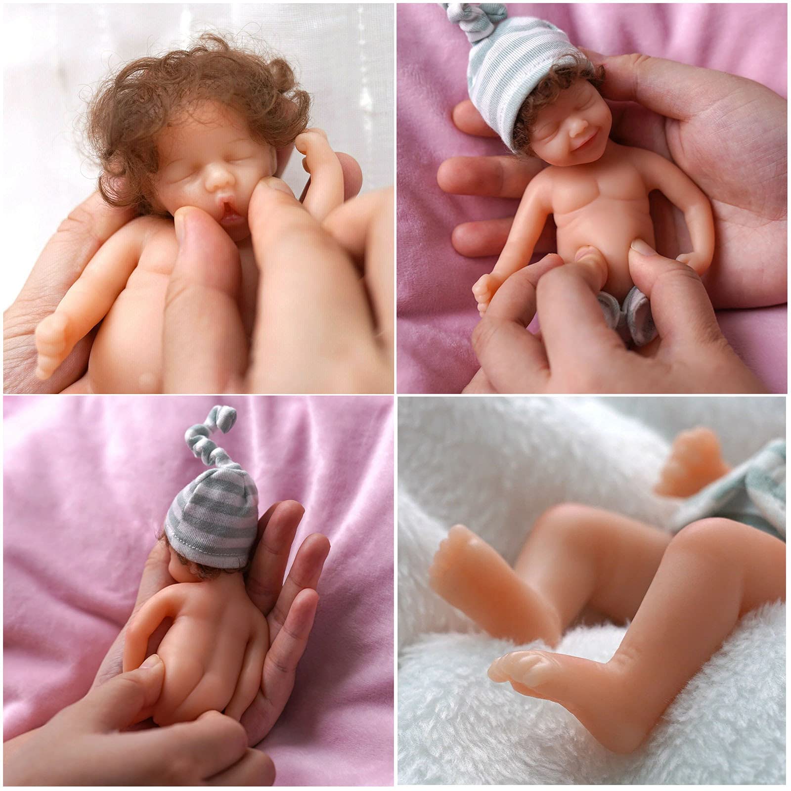 Кукла YIHANGG Mini Reborn 6 Inch 15 см девочка новорожденный с одеждой с кудрявыми вкорененными волосами из силикона спящая, фото №3