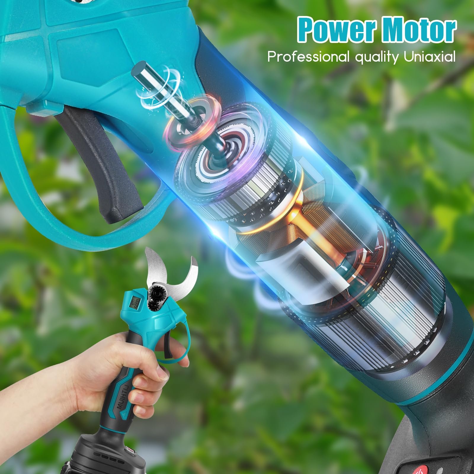 Акумуляторний секатор Professional, електричний, 2 x 20 V 1500 mAh батареї, РК-дисплей, безщітковий двигун, макс. 30 мм діаметр різання, леза SK5, фото №5