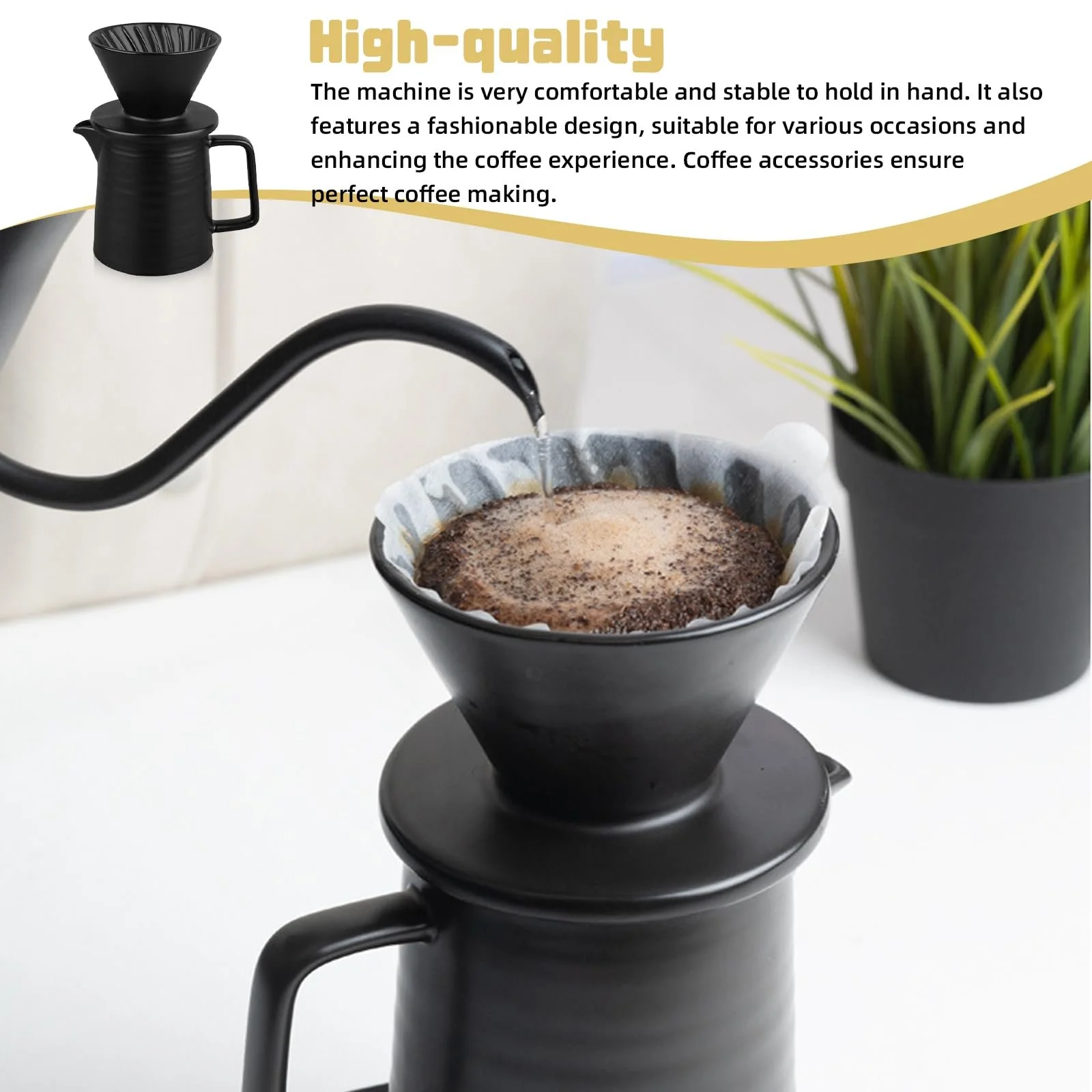 Набір для приготування кави Pour Over, керамічний фільтр 450 мл з чашкою та 100 паперових фільтрів, фото №3