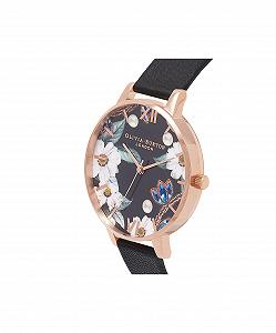 Жіночий аналоговий кварцовий годинник Olivia Burton Bejewelled Florals OB16BF04, чорний шкіряний ремінець, чорний та рожеве золото/декоративний synthetic.ua - Фото 1