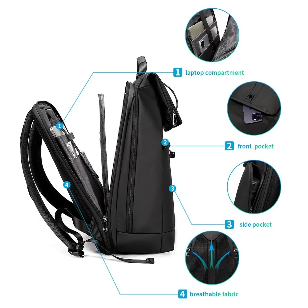 Рюкзак для ноутбука BANGE Roll Top Backpack 15.6 Inch водонепроницаемый антикража 15.6 Inch, фото №4 Рюкзак для ноутбука BANGE Roll Top Backpack 15.6 Inch водонепроницаемый антикража 15.6 Inch, фото №4
