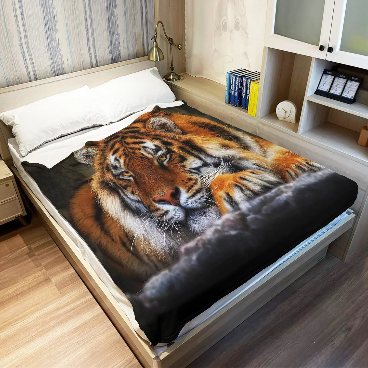 Одеяло YISUMEI Фланель Мягкое Флисовое одеяло Покрывало Тигр на коленях 150 x 200 см, фото №4