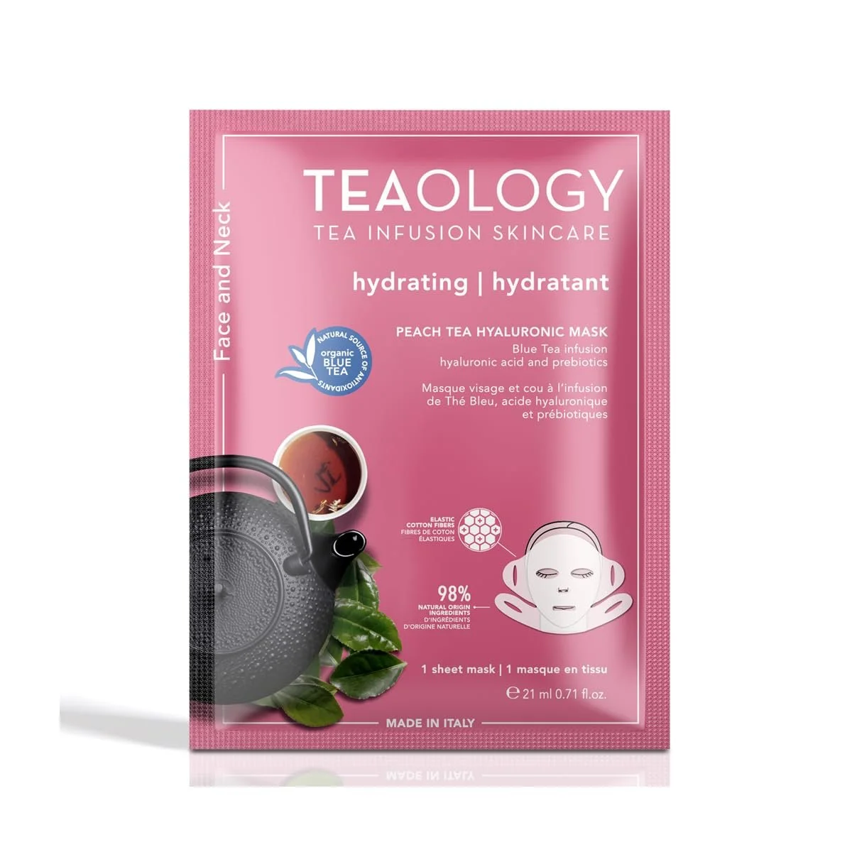 Маска для обличчя та шиї Teaology Персиковий чай з гіалуроновою кислотою, 21 мл, фото №1