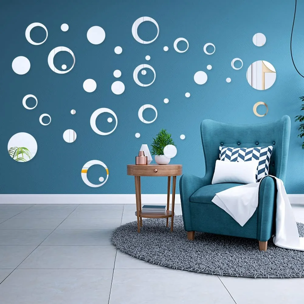 Наклейки на стіну milaosk 50 шт. Круглі дзеркальні Сріблястий, фото №5