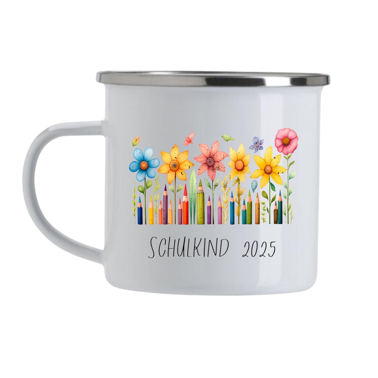Емальована Кружка Квітковий мотив з кольоровими олівцями, Школярик, фото №3