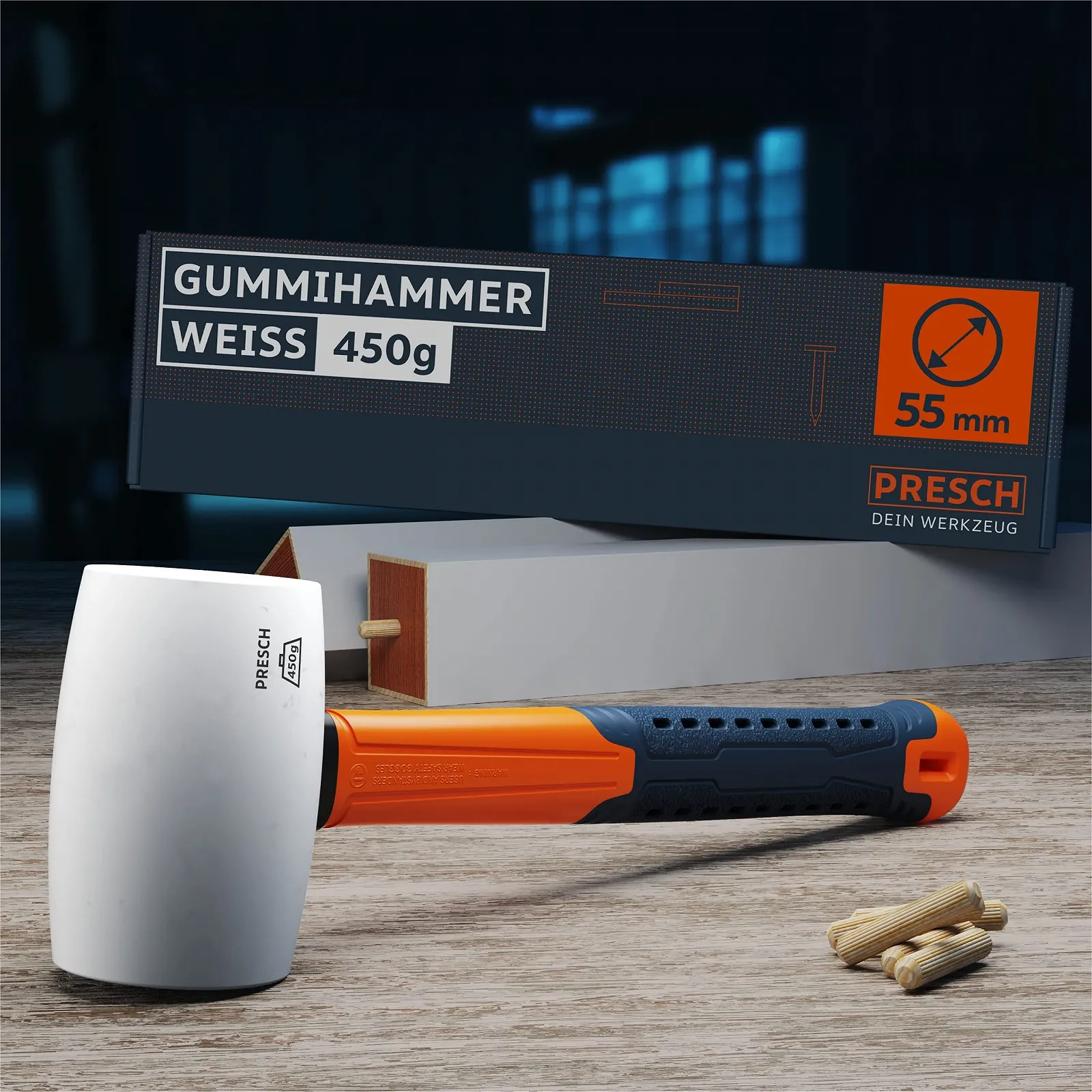 Киянка резиновая PRESCH 450 г стекловолокно 55 мм Белая, фото №8