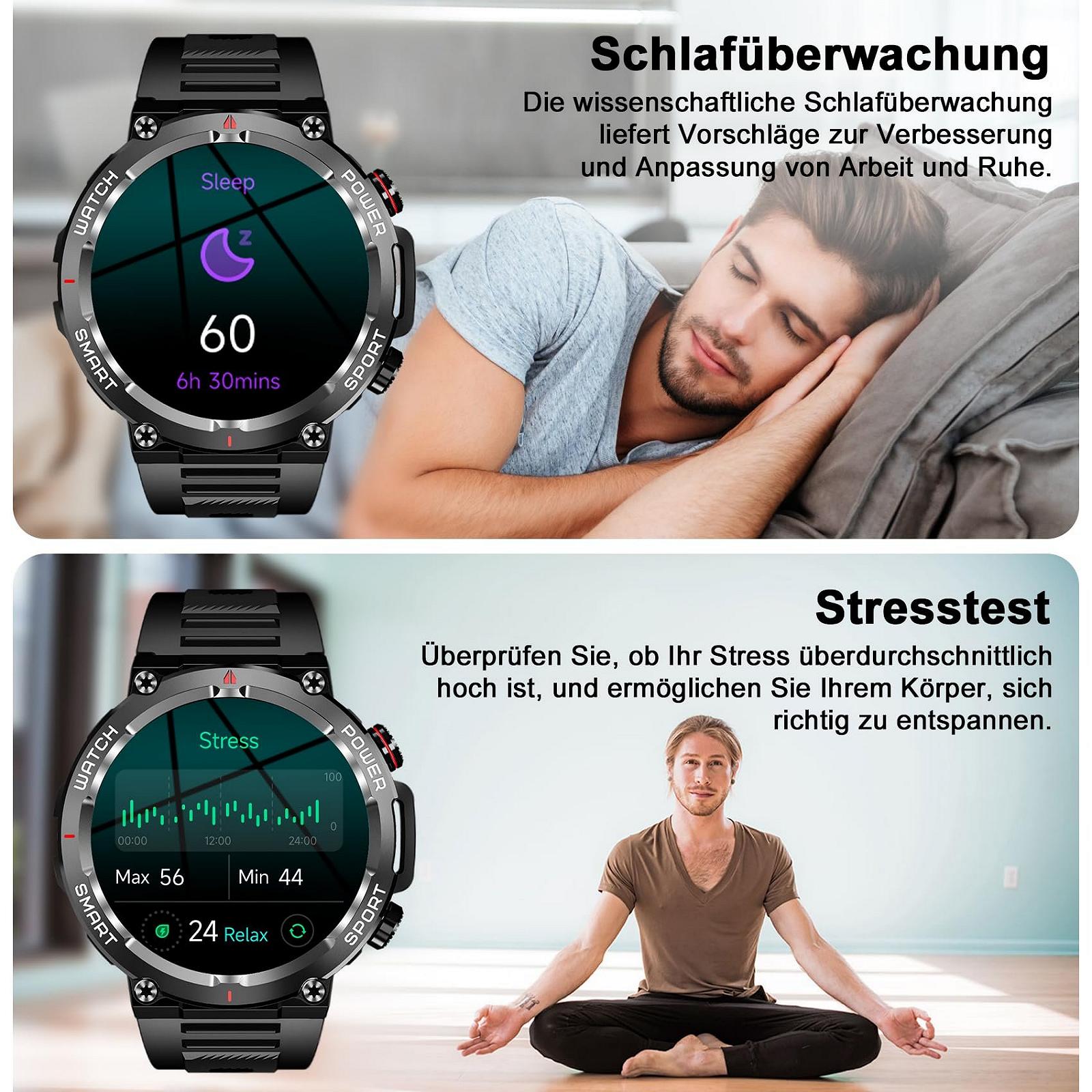 Смарт-часы Blackview W50, мужские, 1.39 дюйма, мониторинг сердечного ритма, SpO2, шагомер, мониторинг сна, 100 спортивных режимов, IP68, черный, фото №5
