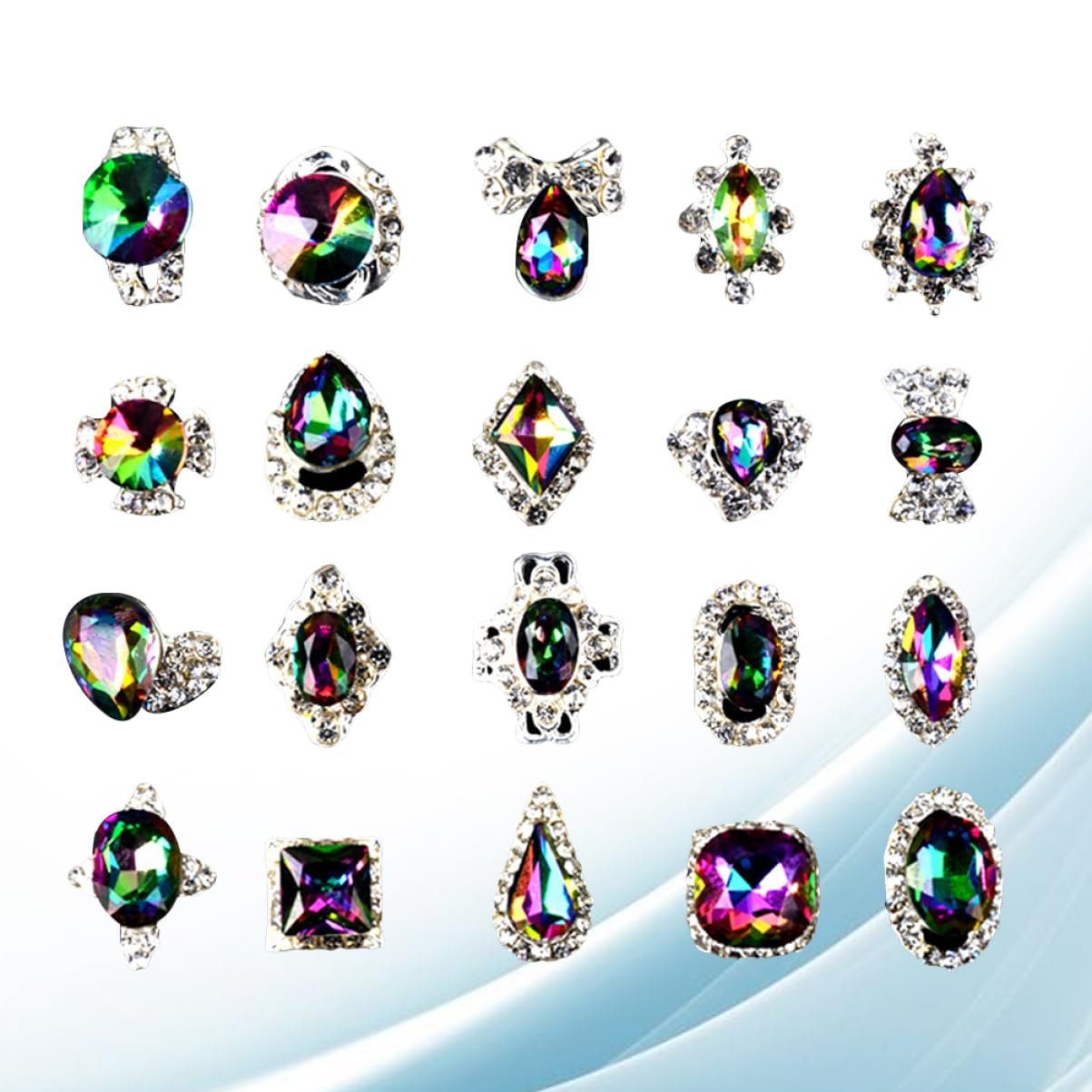 Стразы для ногтей Ipetboom Хрустальные разноцветные AB-бриллианты, 20 шт, фото №2