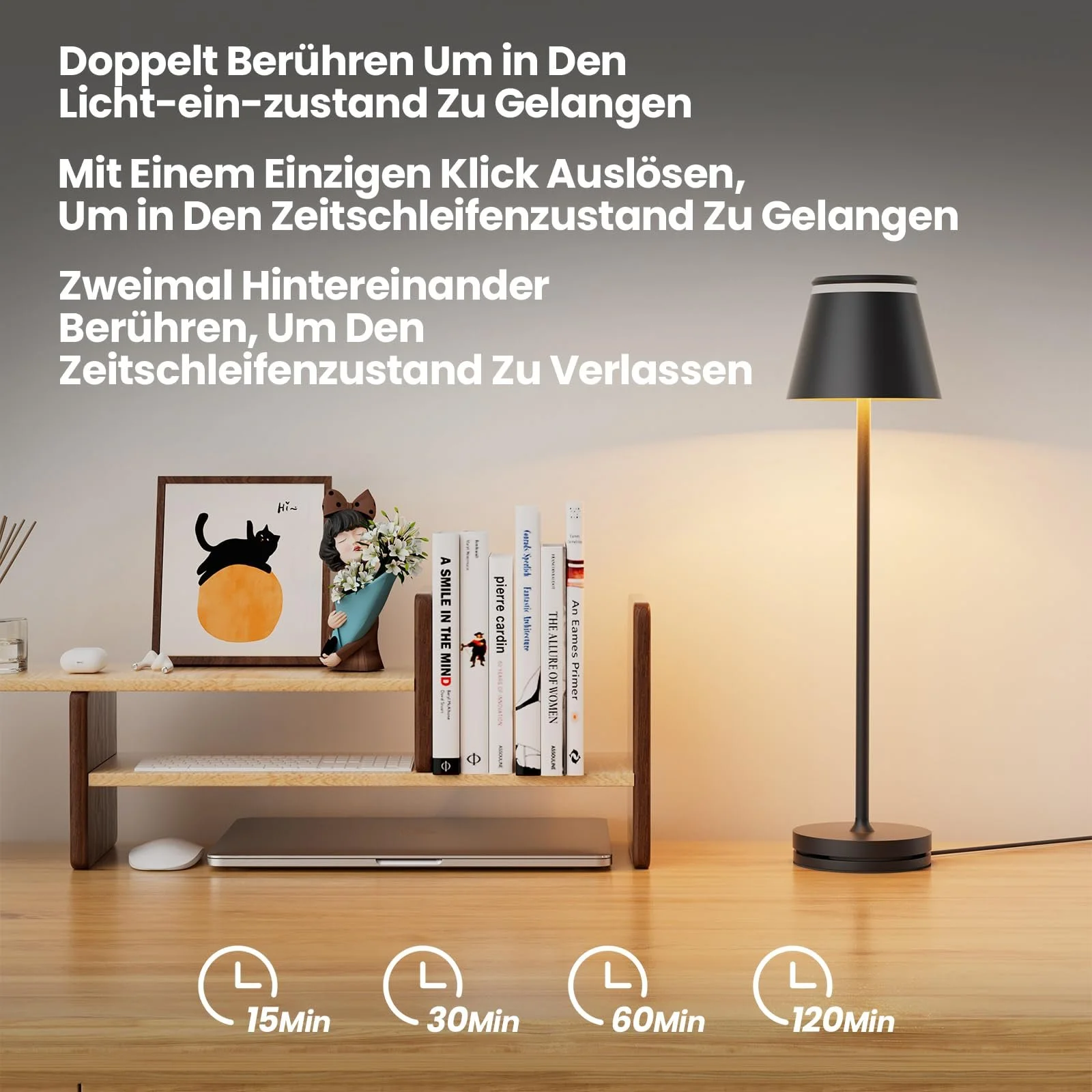 Настільна лампа Neoglint LED Акумуляторна Сенсорна Димер USB Type C IP54 Чорна, фото №6