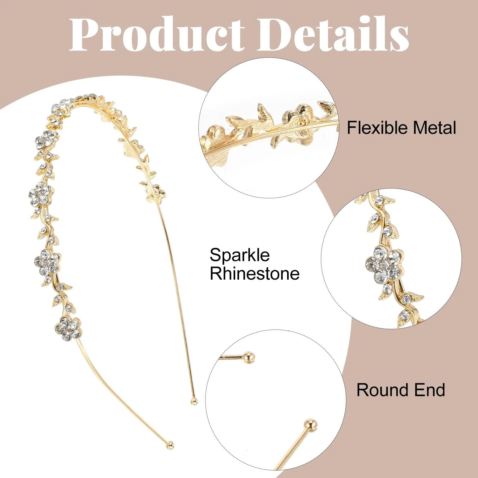 Обруч Золотистий з кристалами, фото №5