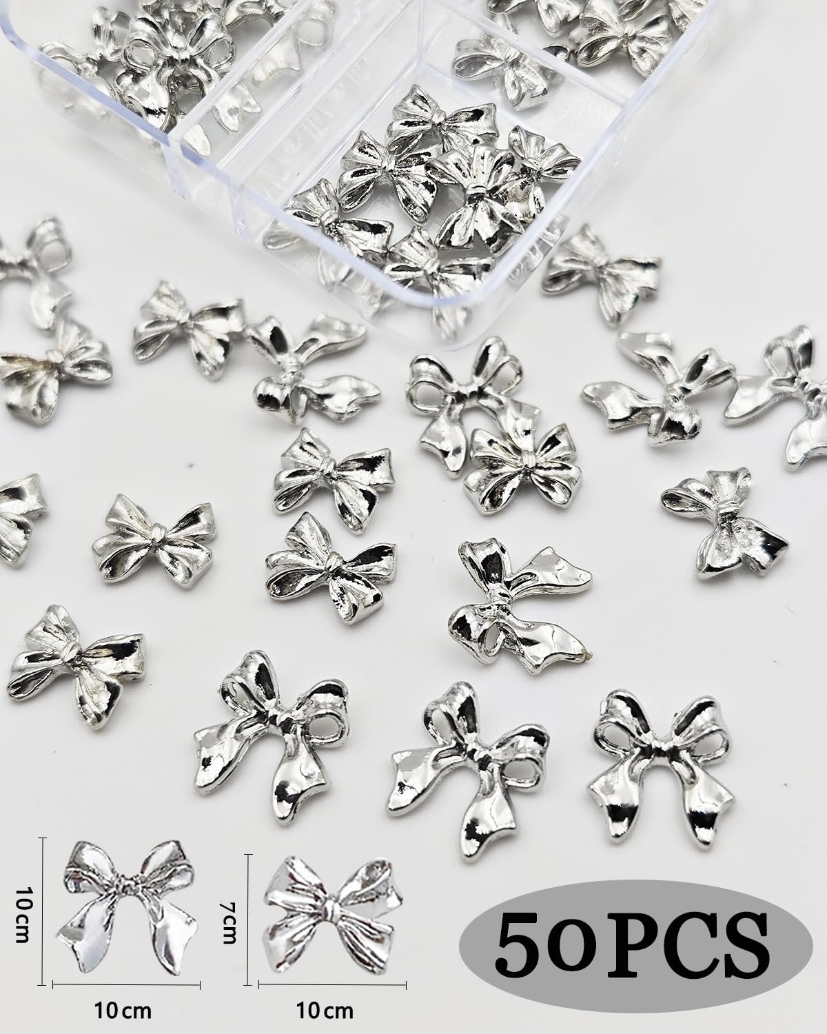 Украшения для ногтей Бантики, 3D Серебряные Бантики для дизайна ногтей, 3D Акриловые Стразы Бантики для ногтей Самоцветы для женщин Акриловые ногти, фото №3