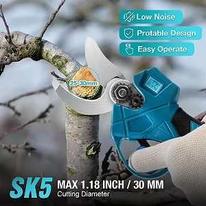 Електричні садові ножиці Makita 15-30 мм 21 V, сині (без акумулятора) synthetic.ua - Фото 1