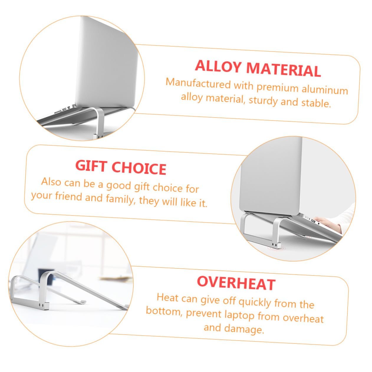 Подставка для ноутбука Алюминиевый сплав Поднятая Подставка для компьютера с основанием для отвода тепла Портативная вентилируемая Настольная подставка для лучшей осанки и эффективного отвода тепла Стабильная, фото №4