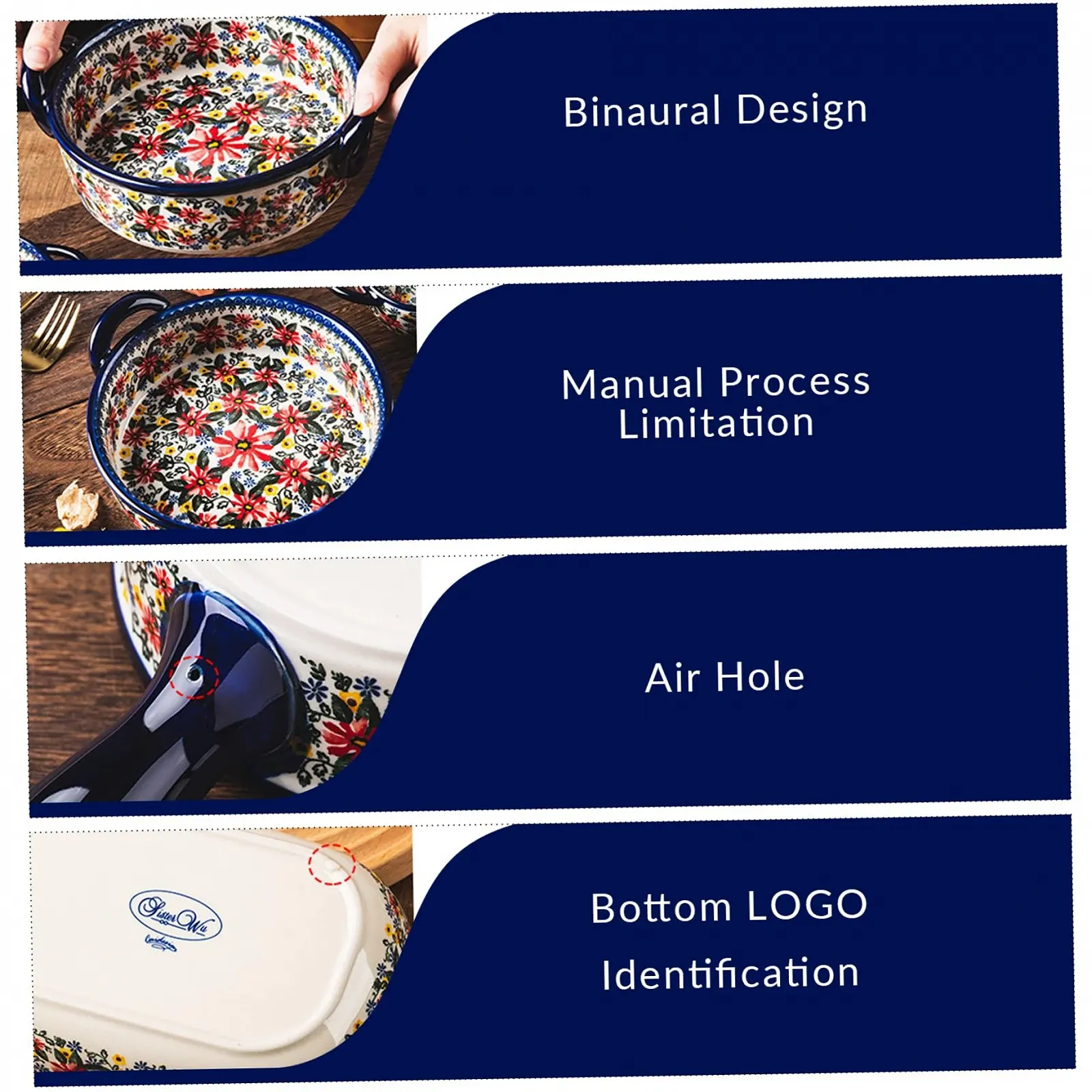 Форма для запекания керамическая 1900 мл с двумя ручками Винтажные цветы, фото №3 Форма для запекания керамическая 1900 мл с двумя ручками Винтажные цветы, фото №3