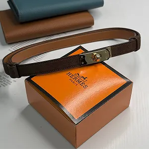 Ремень женский тонкий замшевый коричневый пояс Hermes Kelly - Фото 1