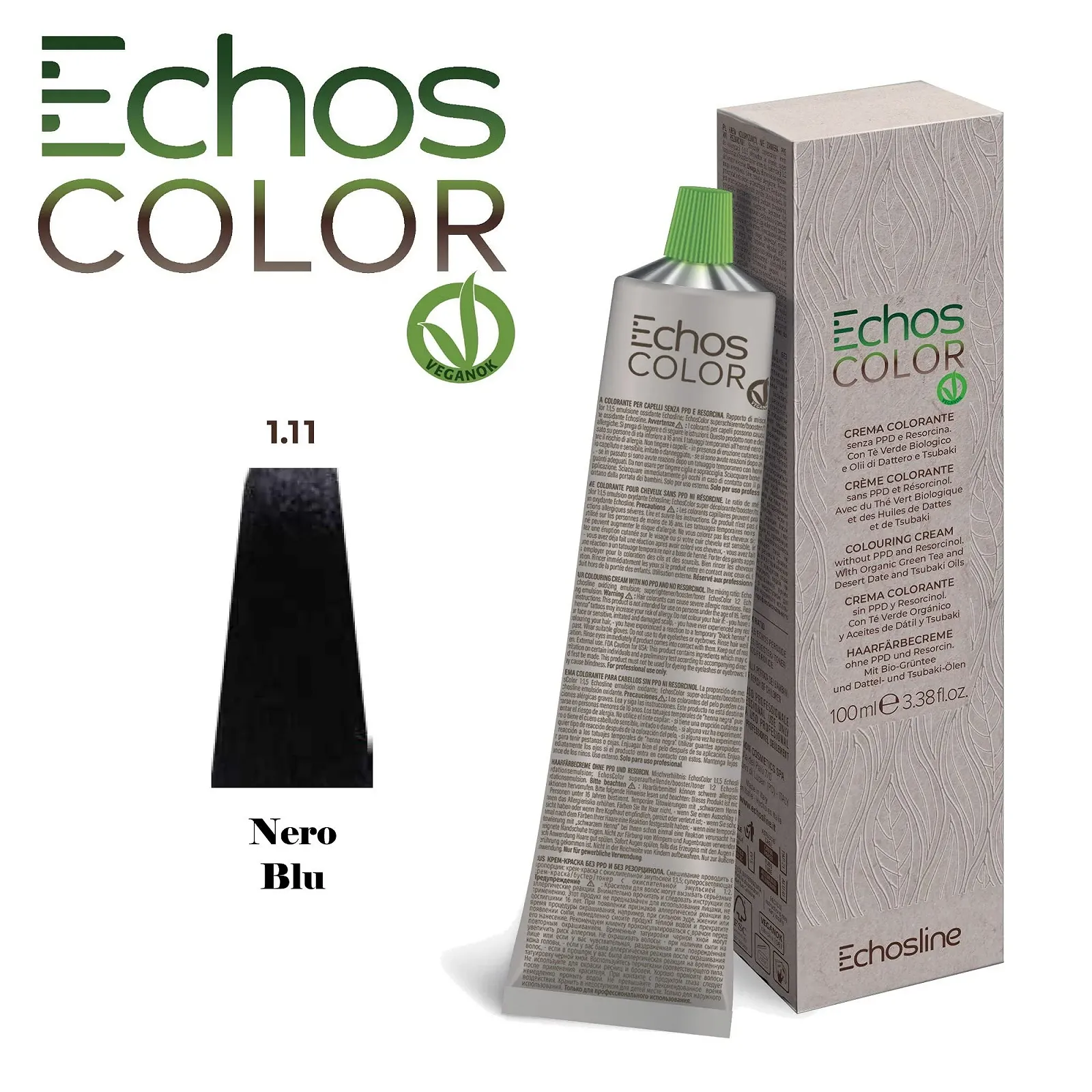 Крем-фарба для волосся Echos Colour 1.11 Чорний Синій, 100 мл, фото №2 Крем-фарба для волосся Echos Colour 1.11 Чорний Синій, 100 мл, фото №2