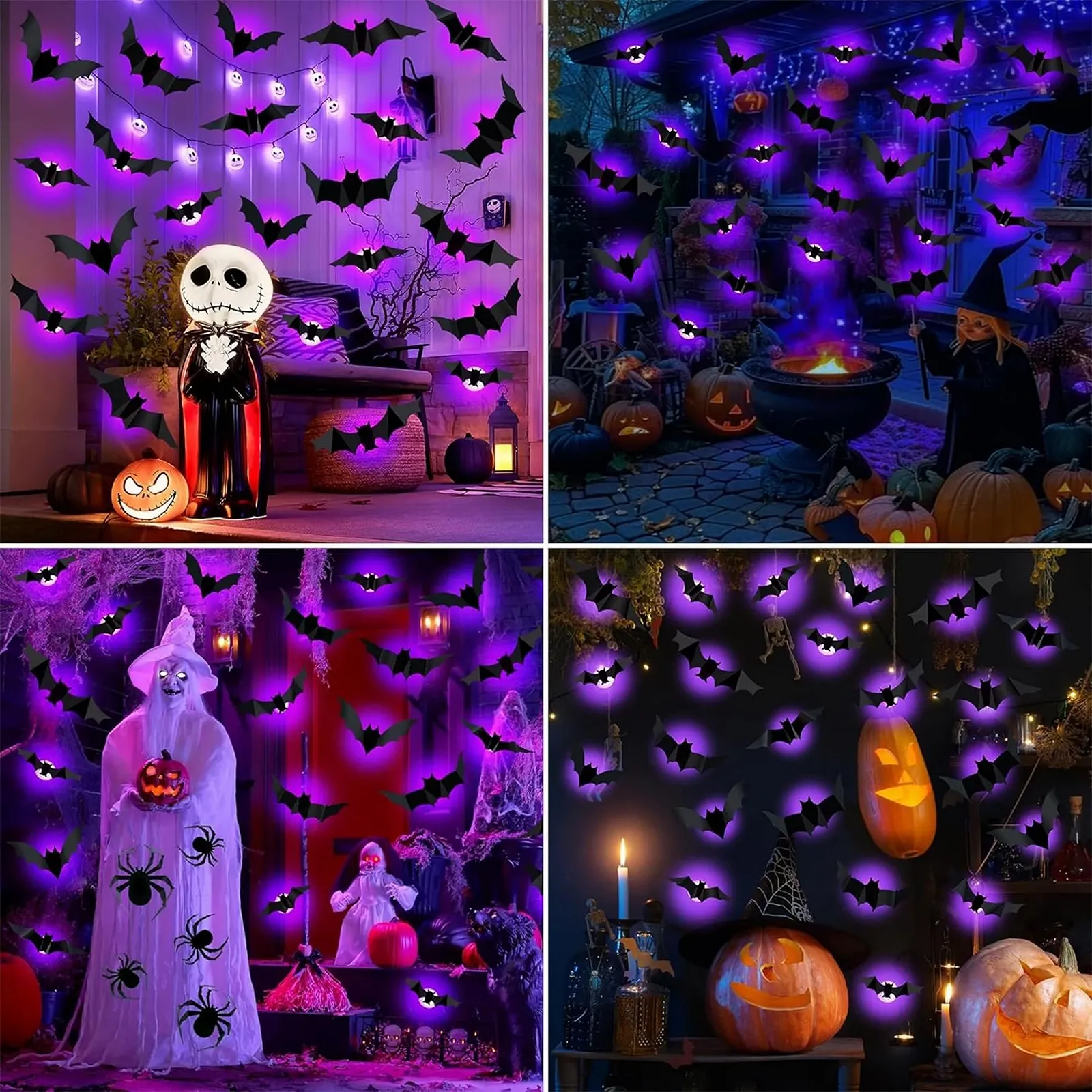 Наклейки на стіну Halloween 3D Декорація Кажани з LED Набір 24 шт., фото №7