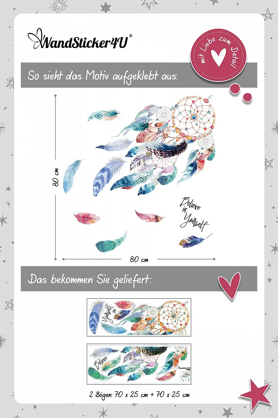 Наклейка на стіну WandSticker4U Unicorn Poster Forest Animals Pink and Brown Colour, фото №5