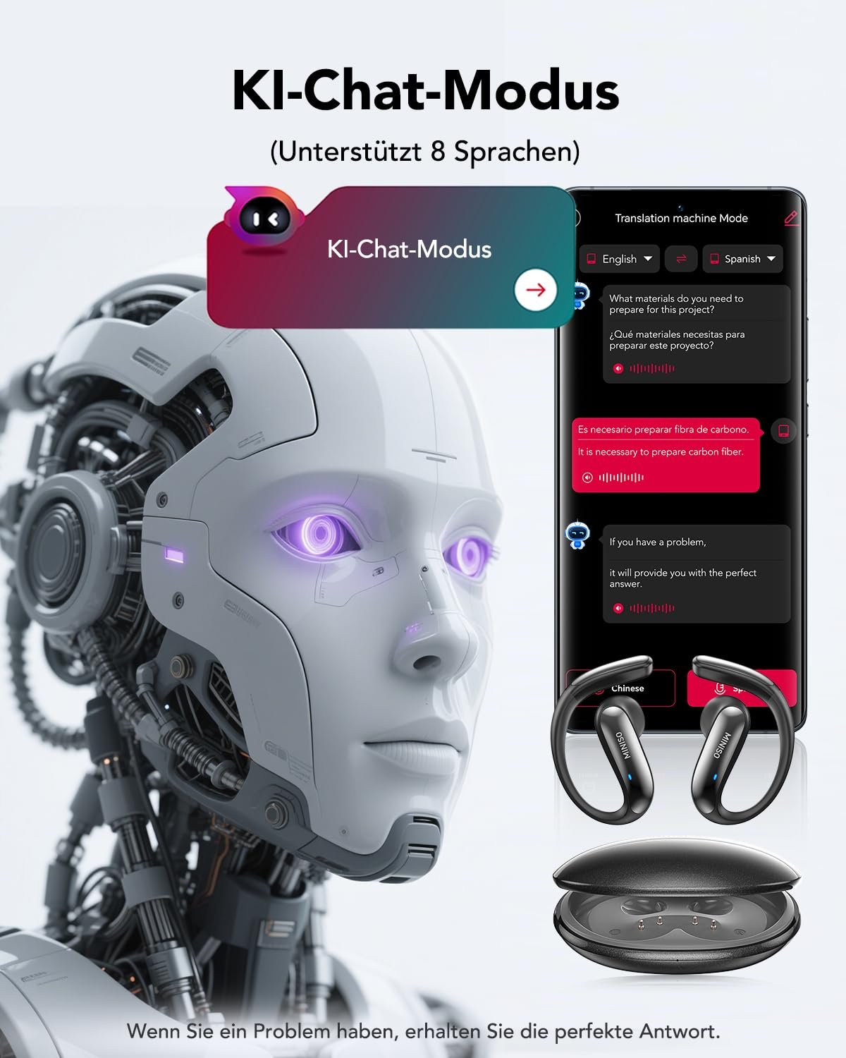 Навушники-перекладач MINISO MS195, 134 мови, Bluetooth 6.0, бездротові, фото №3