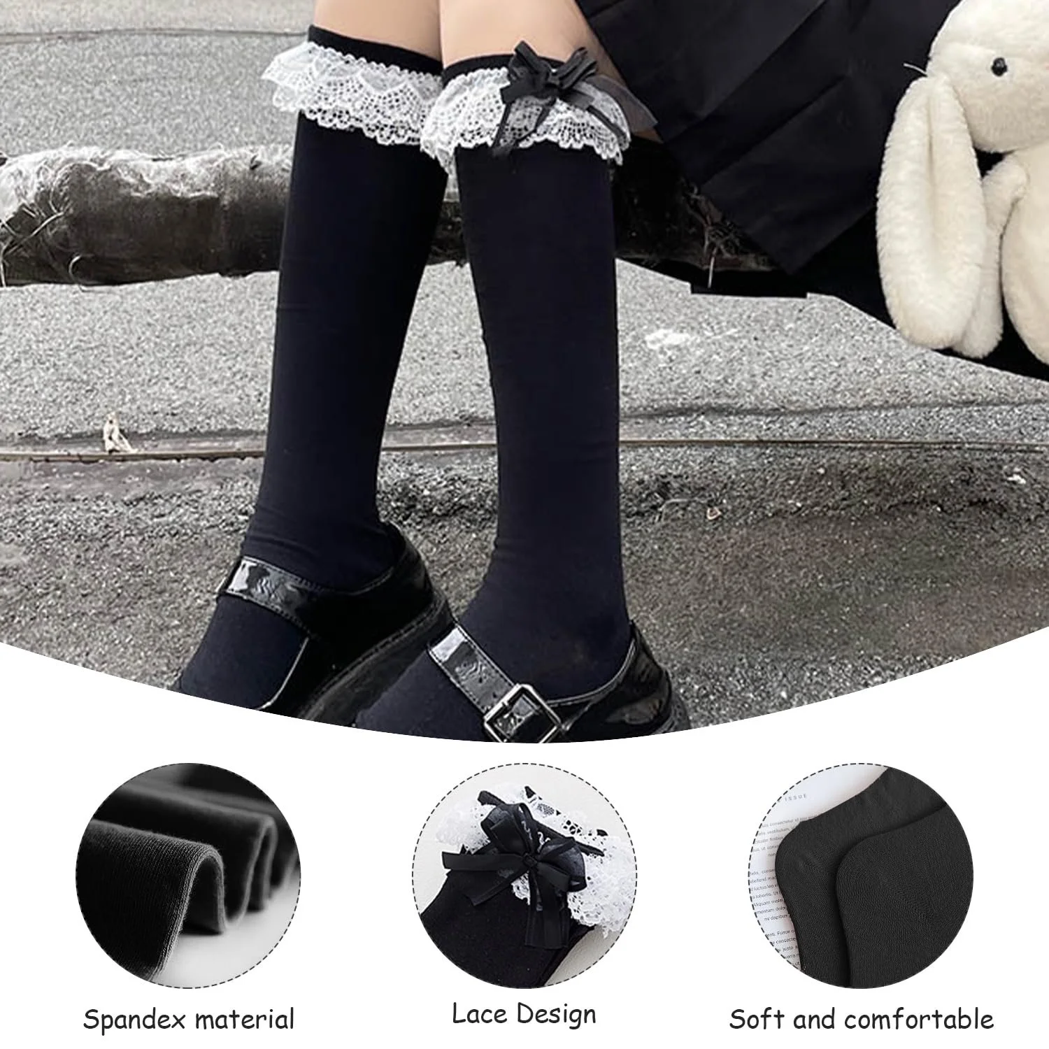 Шкарпетки з бантом жіночі, мереживні, 2 пари, фото №3