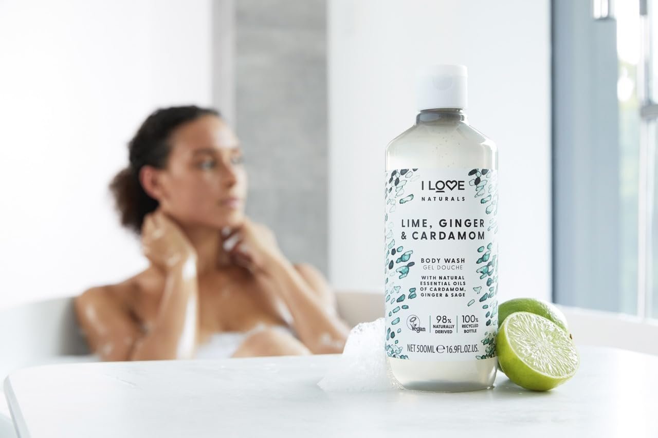 Гель для душу I Love Naturals Lime, Ginger & Cardamon з натуральними оліями кардамону, імбиру та шавлії, 2 x 500 мл, фото №5