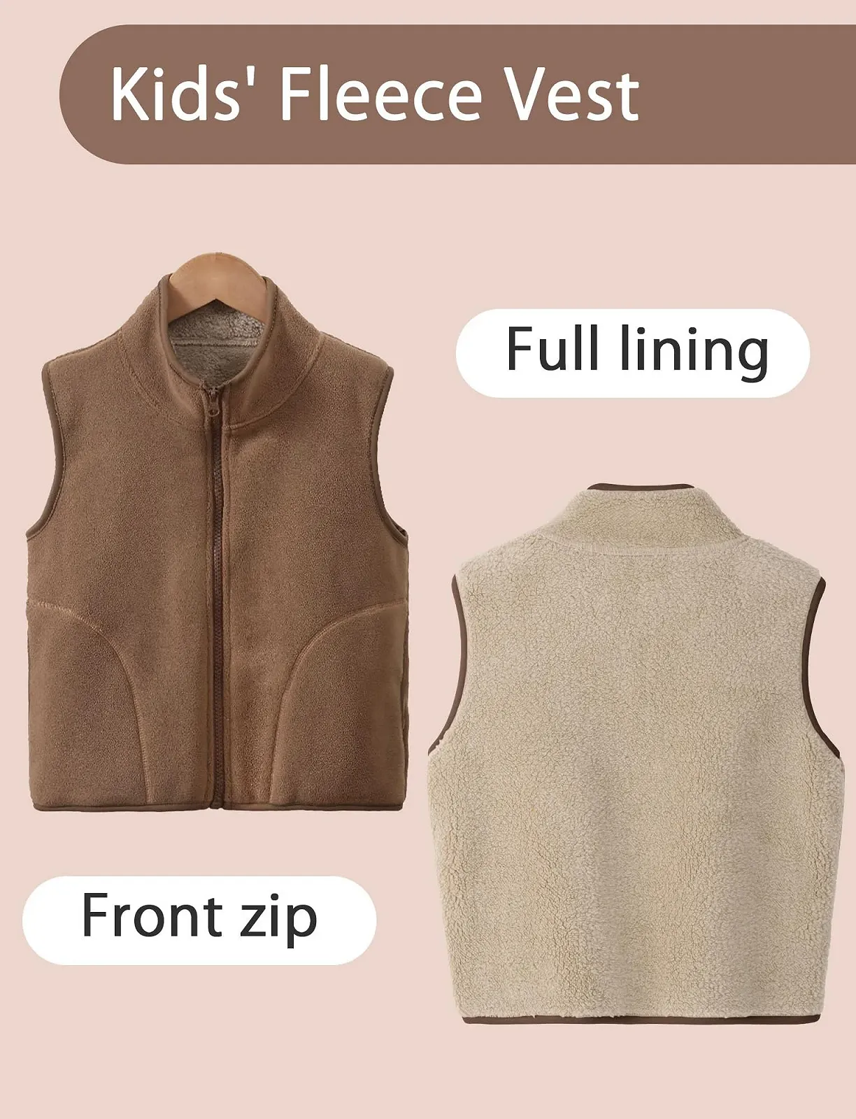 Жилет SEAUR Легкий Флисовый для Мальчиков Девочек Безрукавка Зимний Флисовый Жилет Детский Теплый Жилет Повседневный 3-14 лет, фото №3