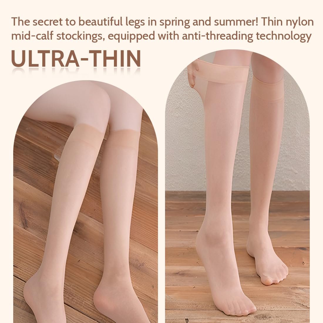 Носки женские до колена Легкие и Удобные Повседневные Гладкий Материал One Size до Колена Прозрачные Бежевый M, фото №5