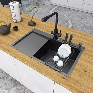 Чорна мийка на кухню з лівим крилом 1.5 мм нержавійка Nett NB-7848(L) - Фото 1