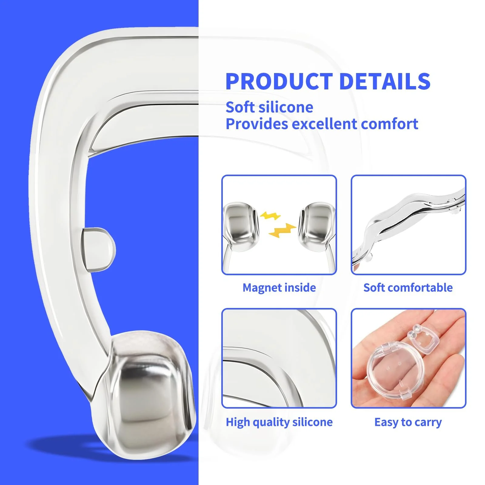 Стопери від хропіння (10 шт) Силіконова магнітна кліпса для носа, фото №3