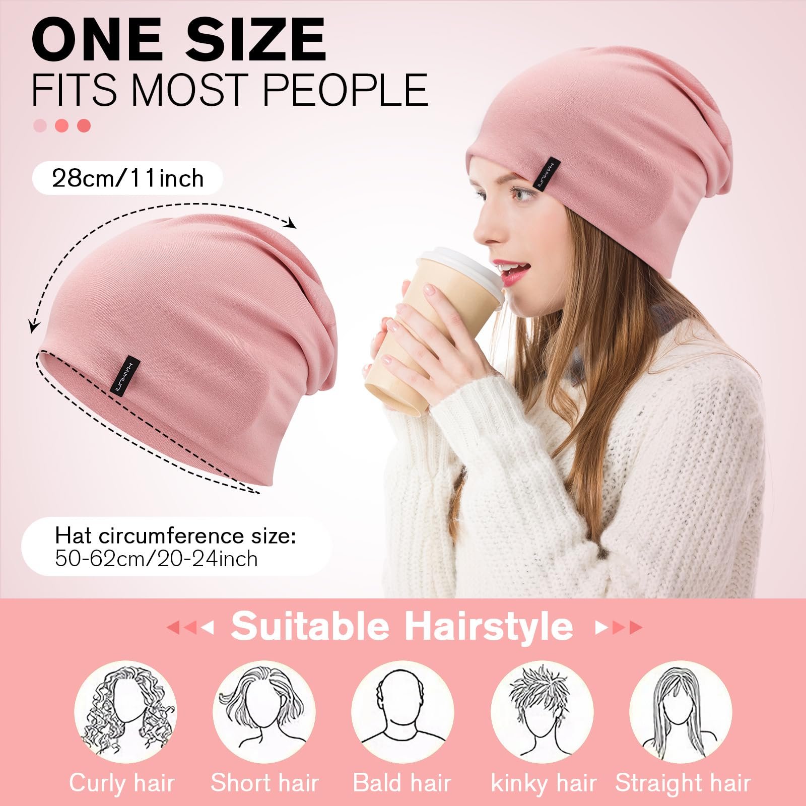 Шапка-біні HAMUNI Slouchy для жінок, Комфортна бавовняна, фото №5